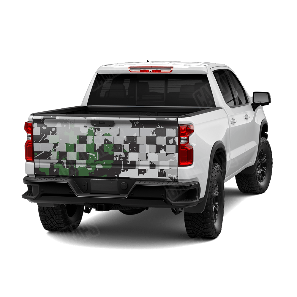 Broken Plaid Green Tiger Camo Tailgate Vinyl Wrap