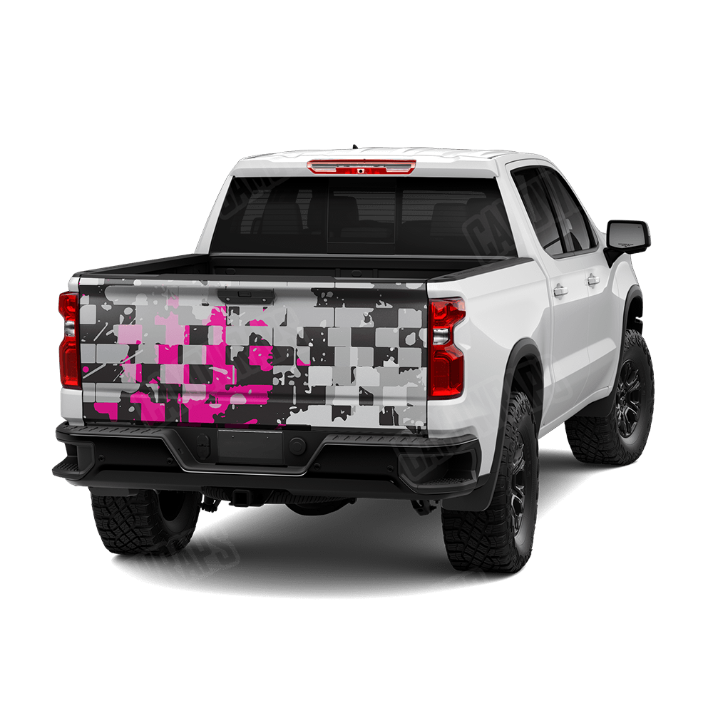 Broken Plaid Magenta Tiger Camo Tailgate Vinyl Wrap