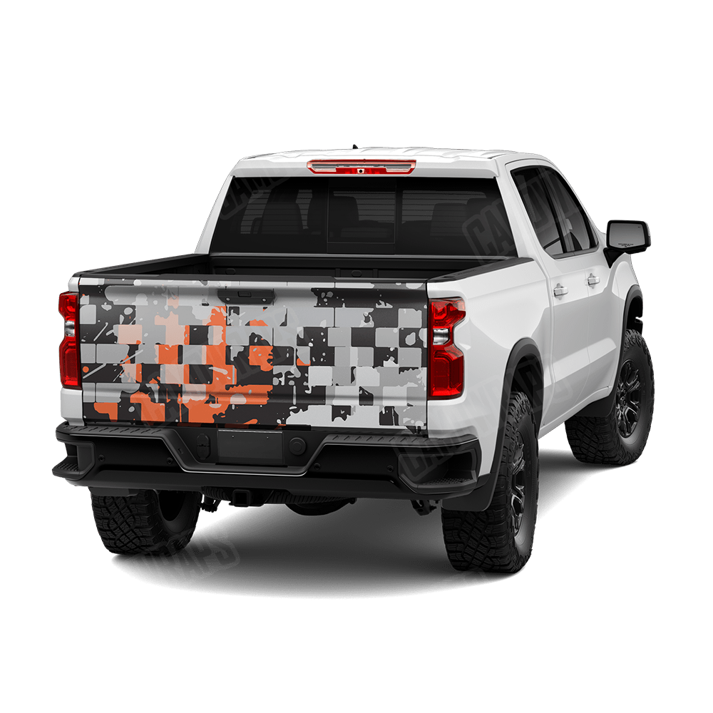 Broken Plaid Orange Tiger Camo Tailgate Vinyl Wrap