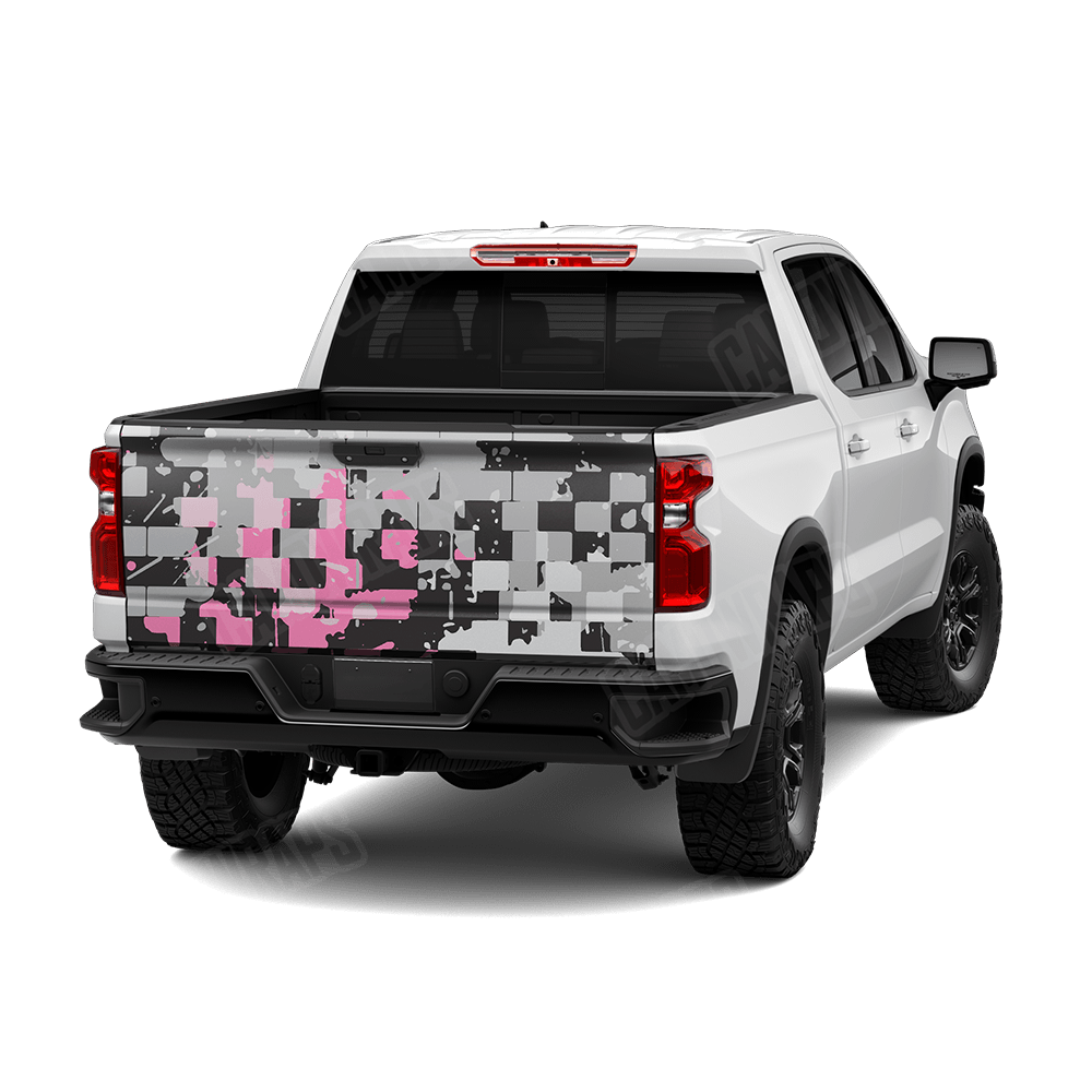 Broken Plaid Pink Tiger Camo Tailgate Vinyl Wrap