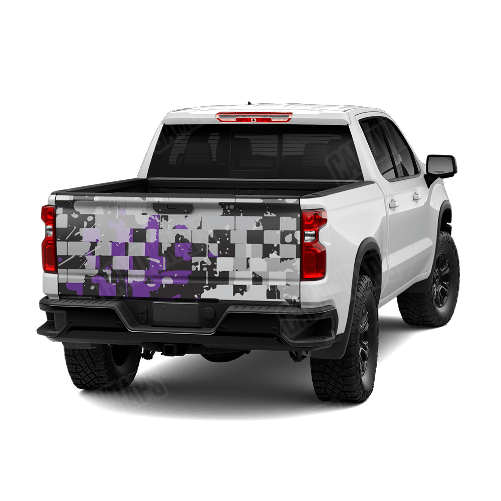 Broken Plaid Purple Tiger Camo Tailgate Vinyl Wrap
