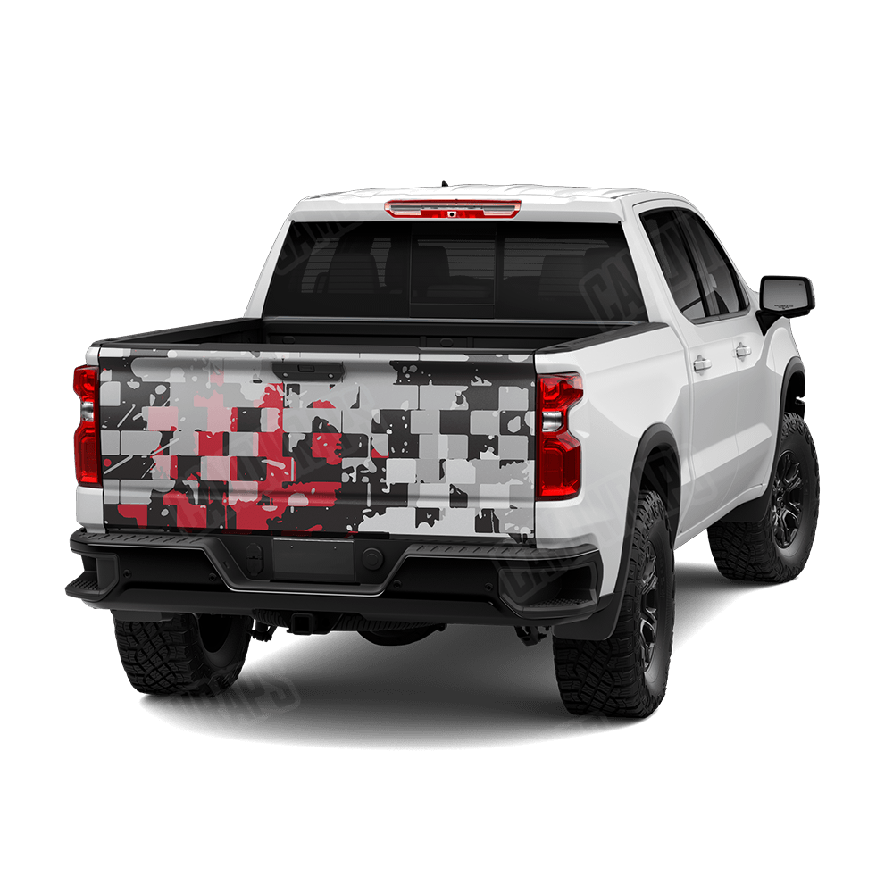 Broken Plaid Red Tiger Camo Tailgate Vinyl Wrap