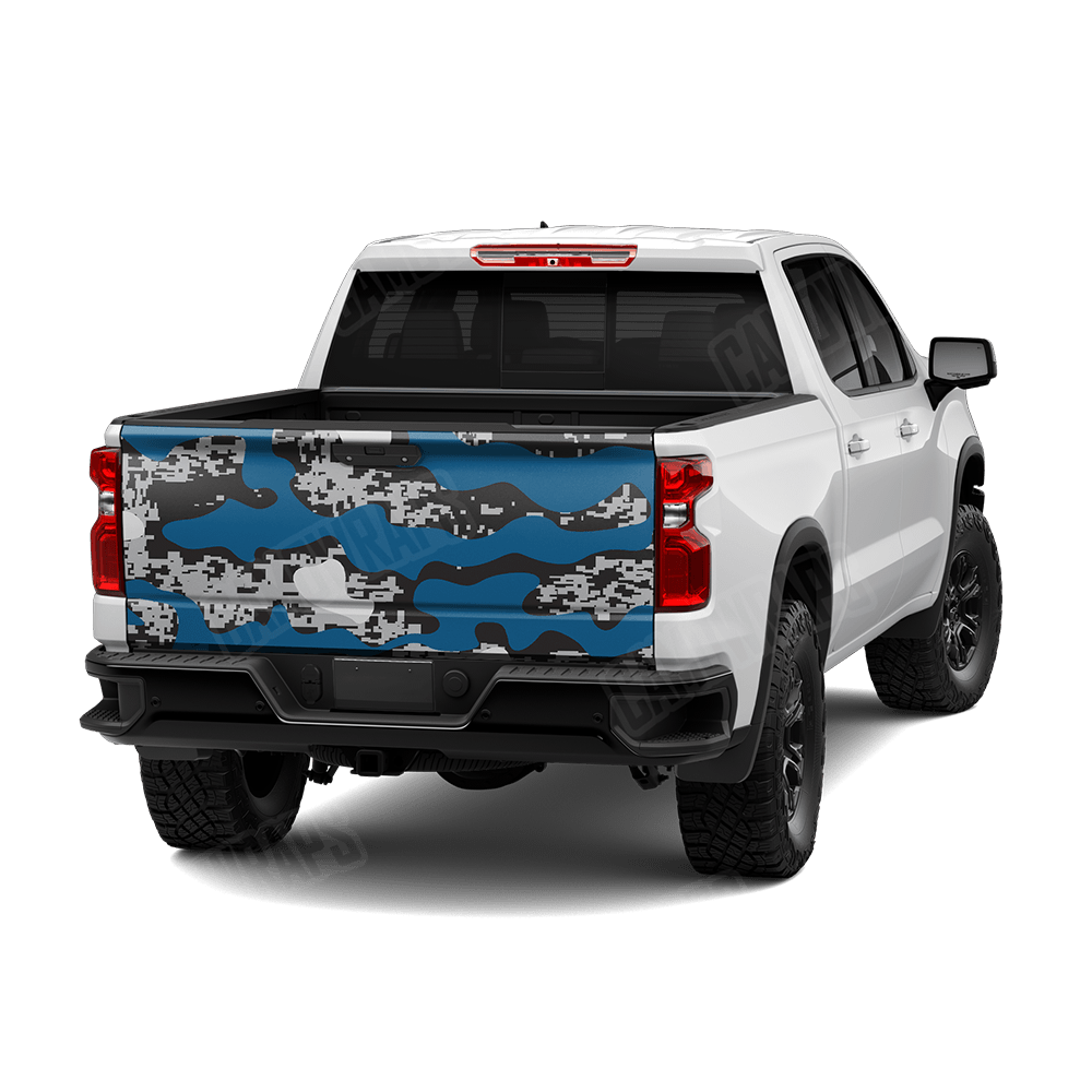 Compound Blue Tiger Camo Tailgate Vinyl Wrap