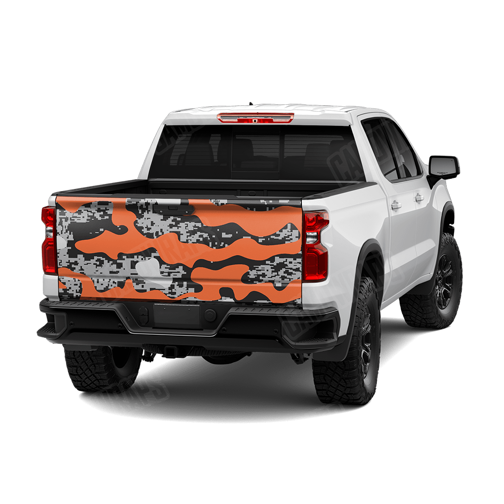 Compound Orange Tiger Camo Tailgate Vinyl Wrap