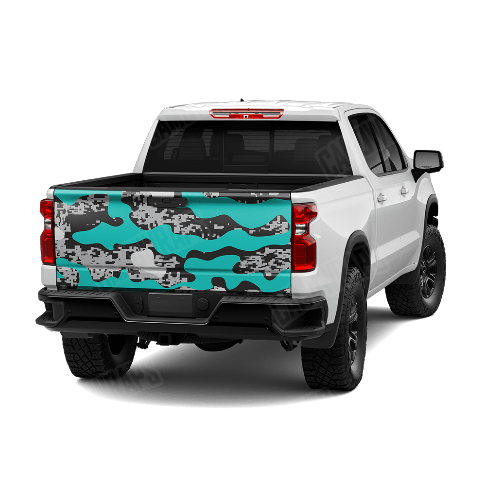 Compound Tiffany Blue Tiger Camo Tailgate Vinyl Wrap