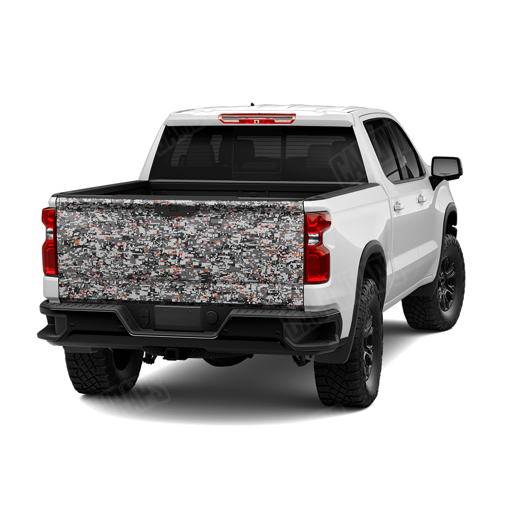 Digital Urban Orange Camo Tailgate Vinyl Wrap