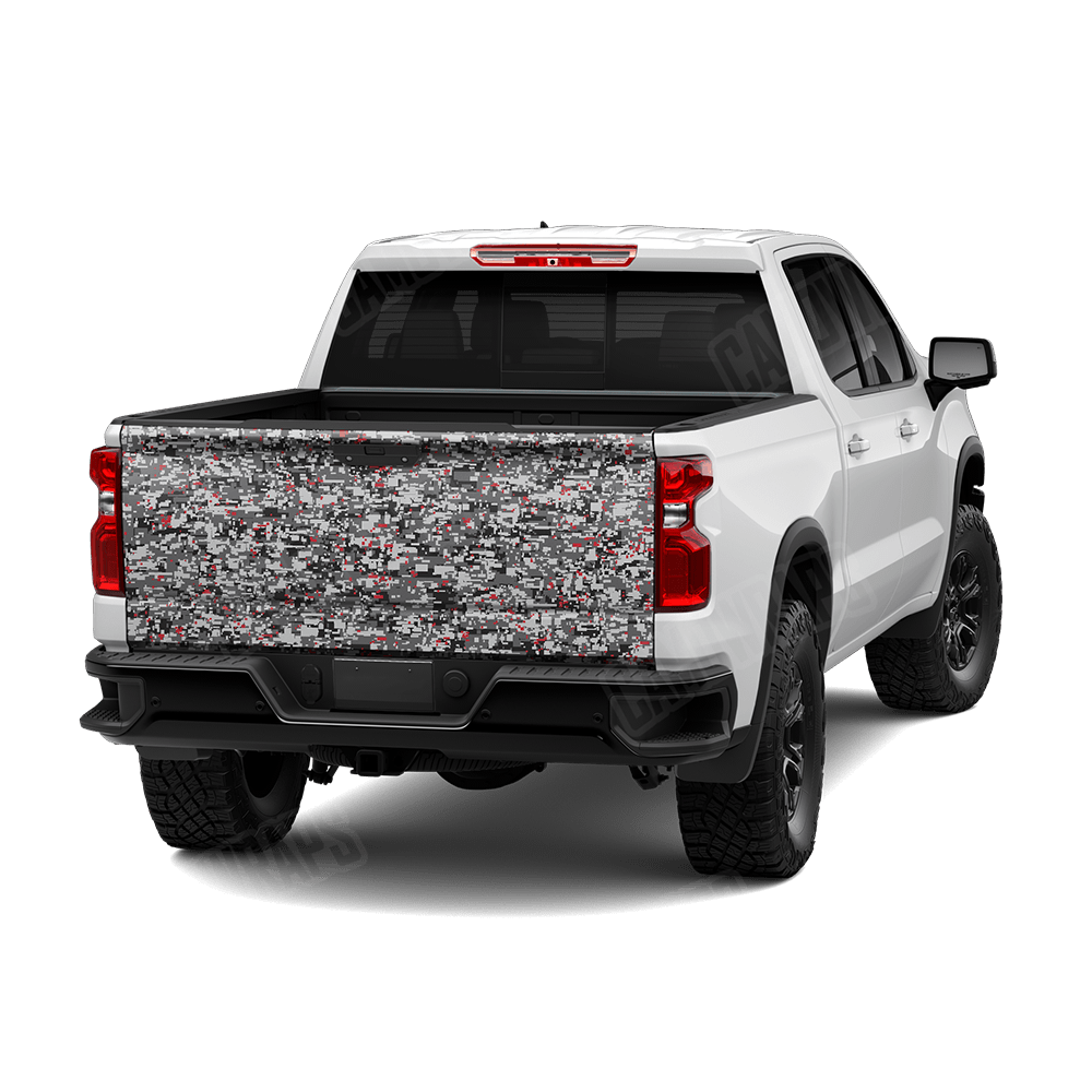 Digital Urban Red Camo Tailgate Vinyl Wrap