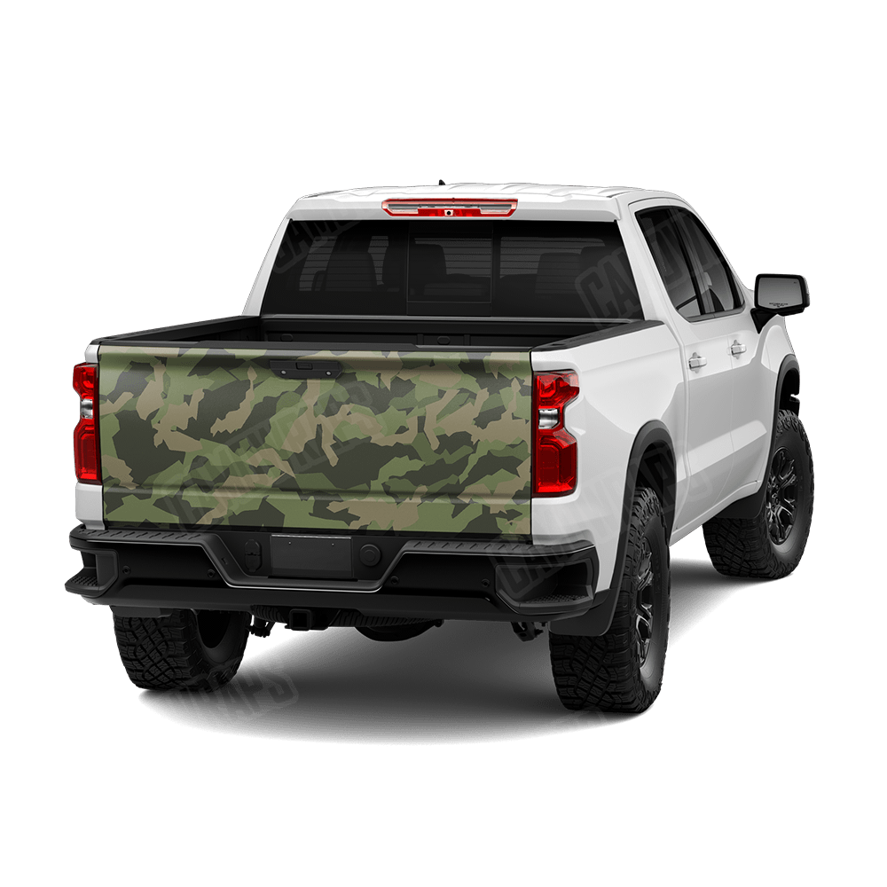 Erratic Army Green Camo Tailgate Vinyl Wrap