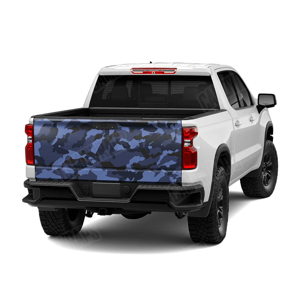 Erratic Blue Midnight Camo Tailgate Vinyl Wrap