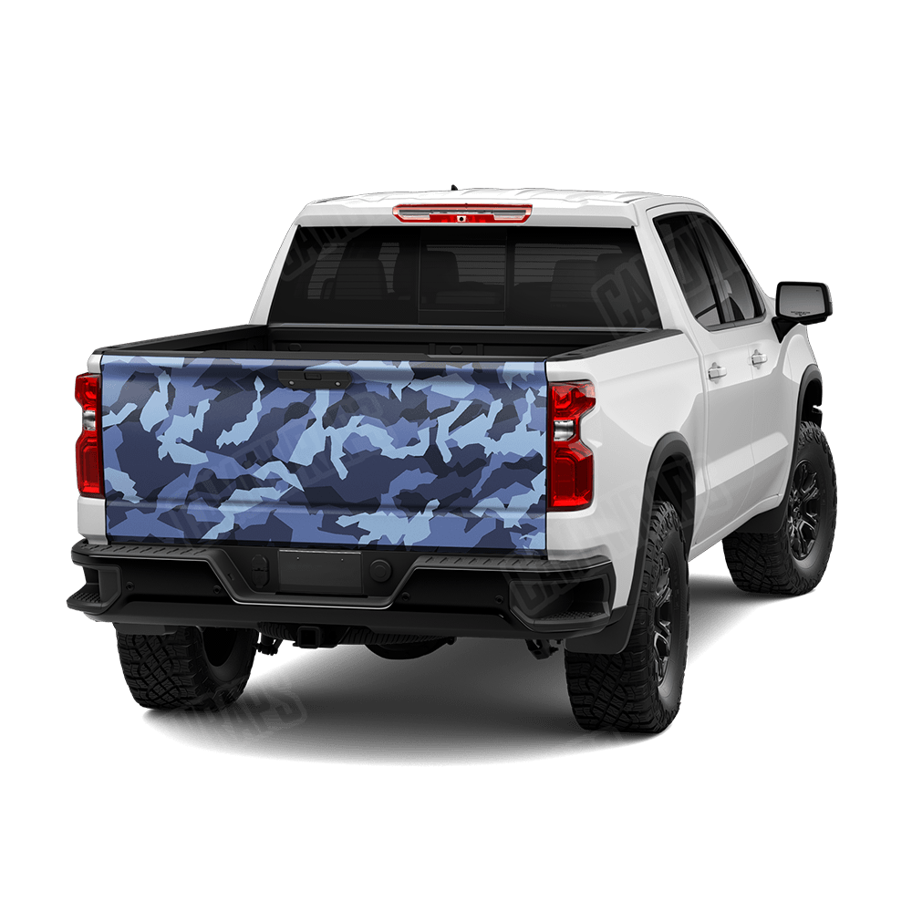 Erratic Blue Urban Night Camo Tailgate Vinyl Wrap