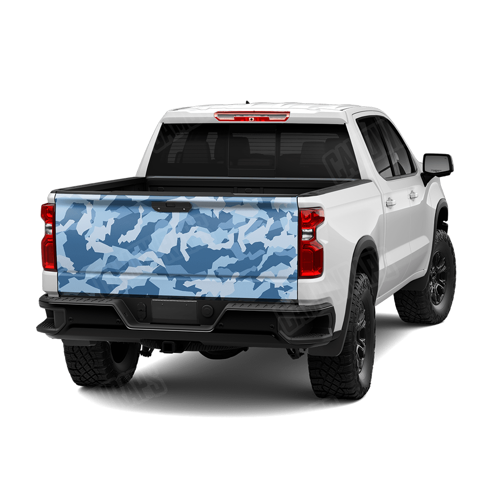 Erratic Cool Blue Camo Tailgate Vinyl Wrap