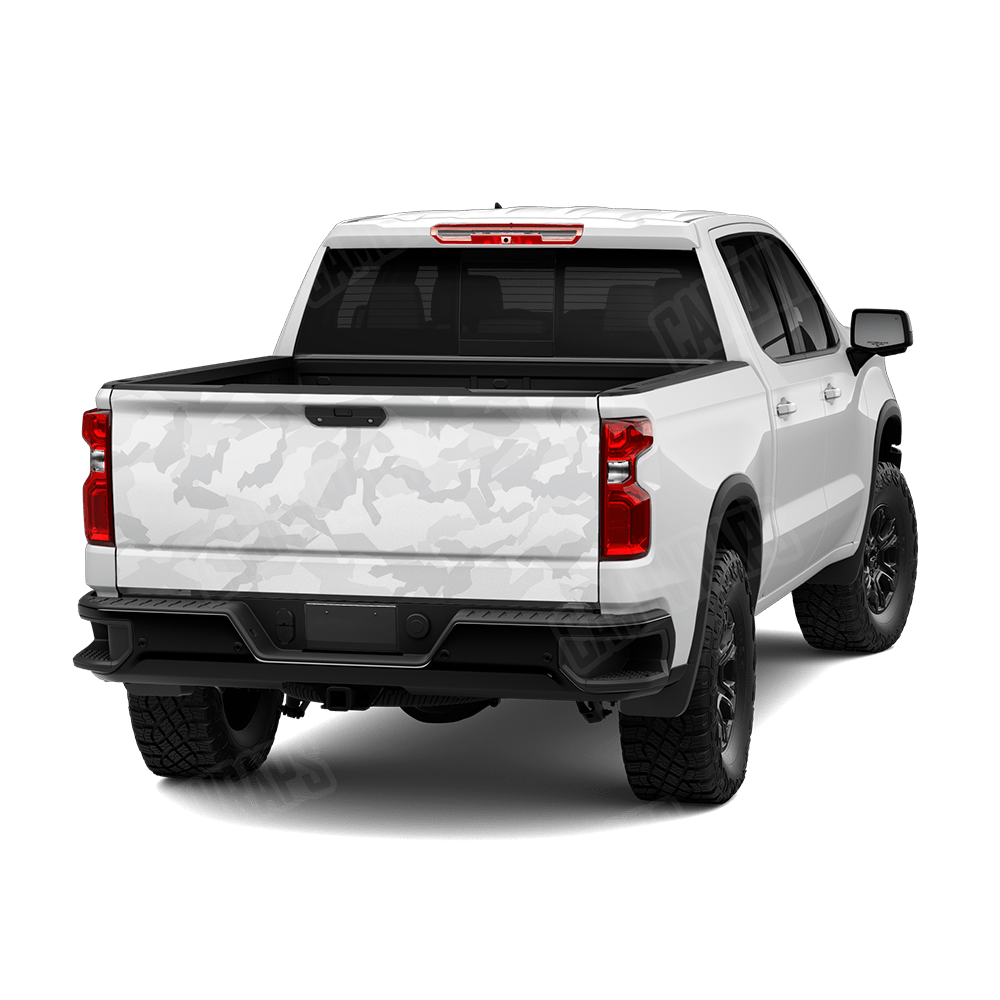 Erratic Elite White Camo Tailgate Vinyl Wrap