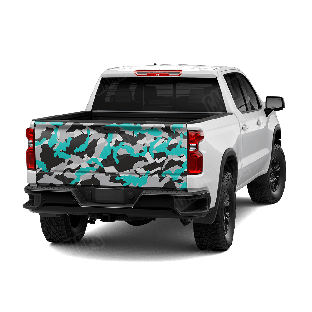 Erratic Tiffany Blue Tiger Camo Tailgate Vinyl Wrap