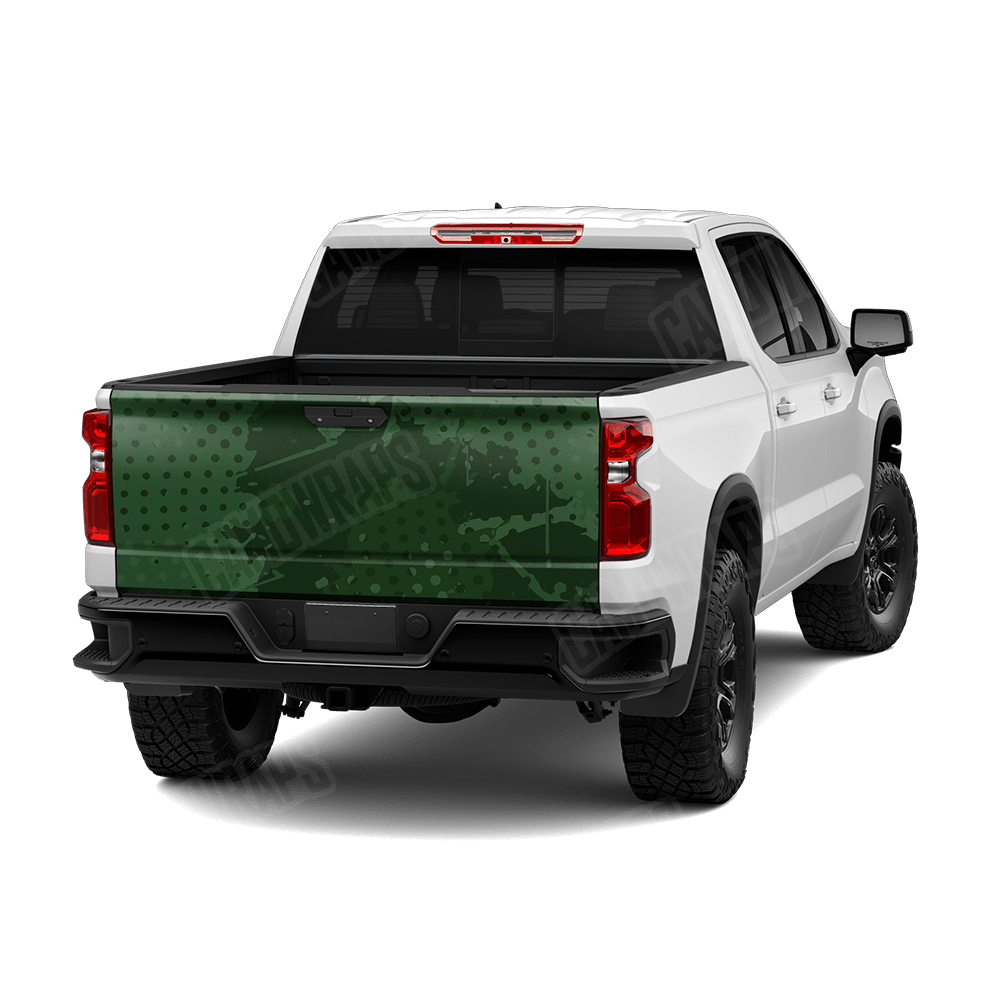 Halftone Splatter Elite Green Camo Tailgate Vinyl Wrap