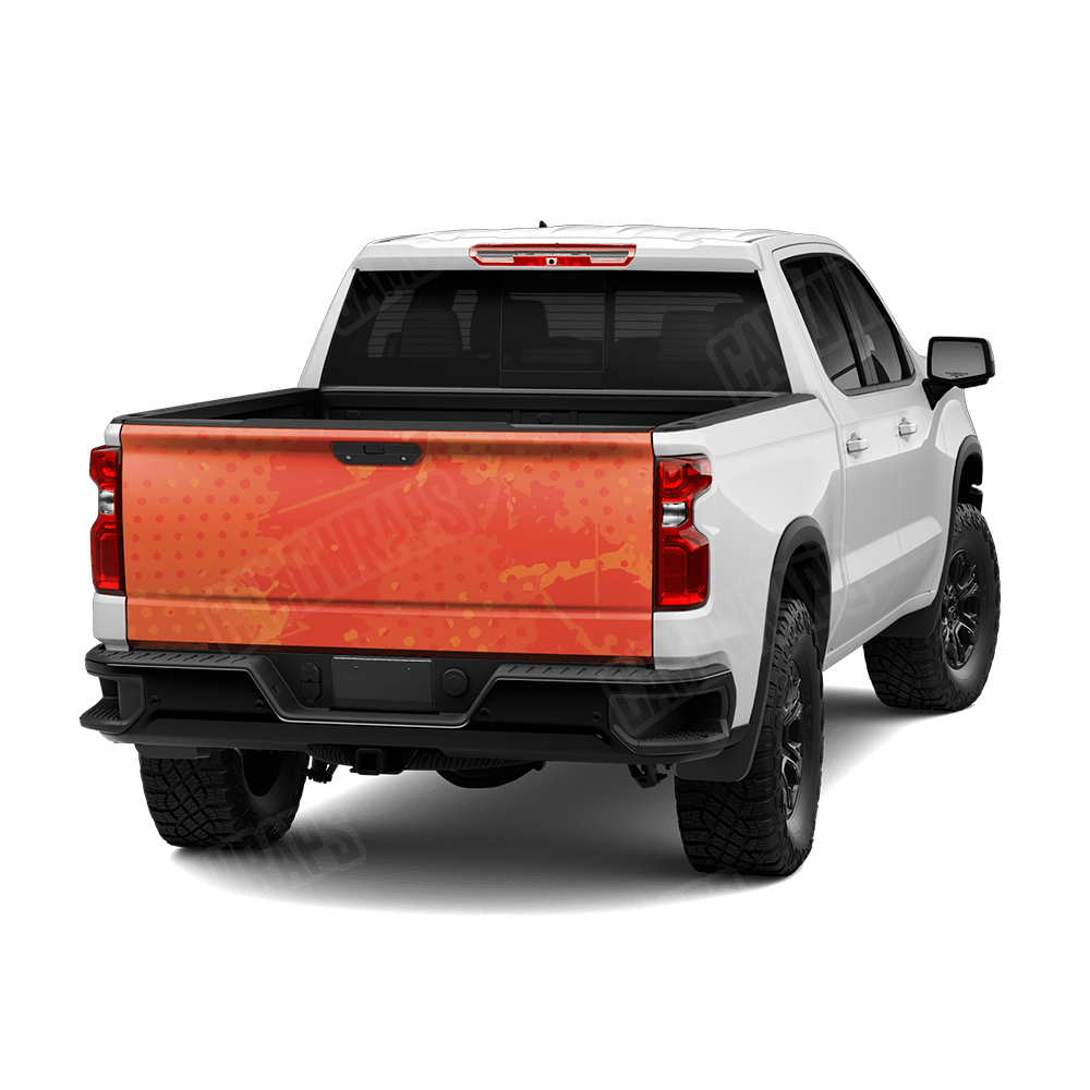 Halftone Splatter Elite Orange Camo Tailgate Vinyl Wrap