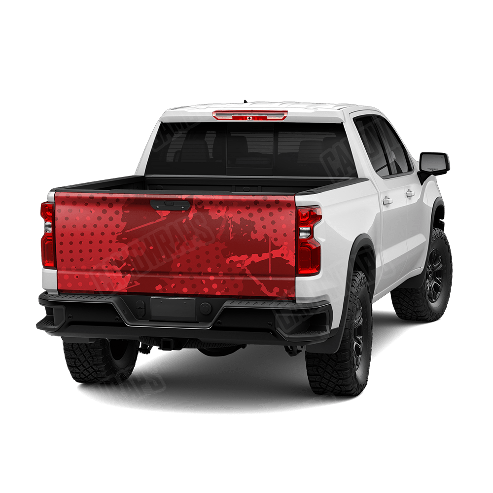 Halftone Splatter Elite Red Camo Tailgate Vinyl Wrap