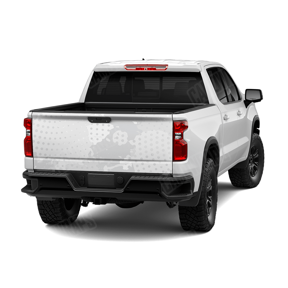 Halftone Splatter Elite White Camo Tailgate Vinyl Wrap
