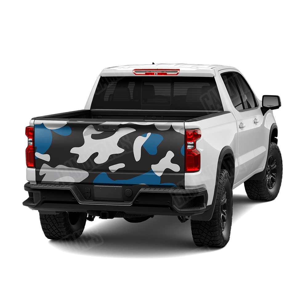 Jumbo Classic Blue Tiger Camo Tailgate Vinyl Wrap