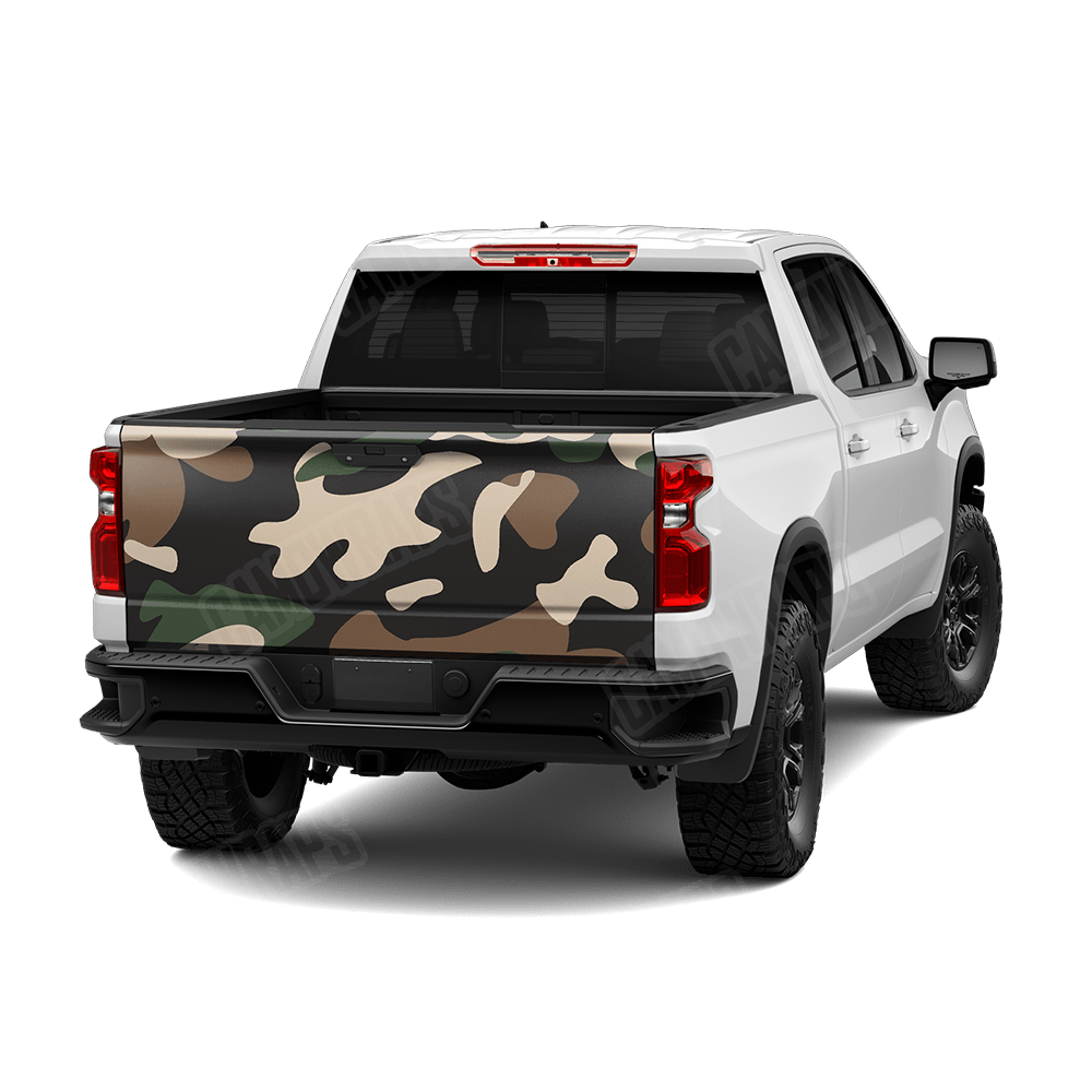 Jumbo Classic Woodland Camo Tailgate Vinyl Wrap