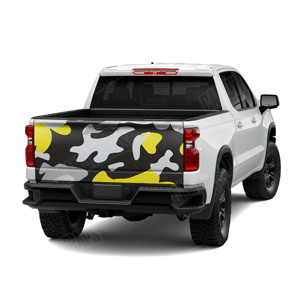 Jumbo Classic Yellow Tiger Camo Tailgate Vinyl Wrap