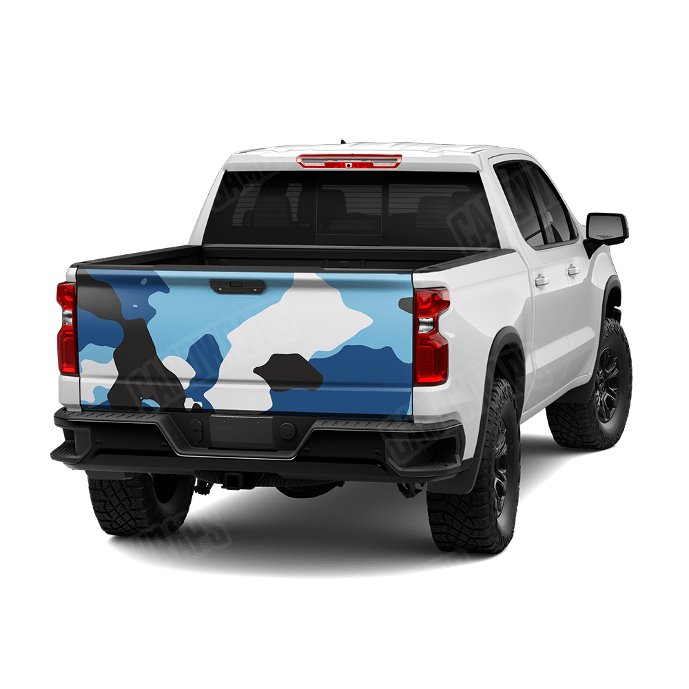 Jumbo Cumulus Baby Blue Camo Tailgate Vinyl Wrap