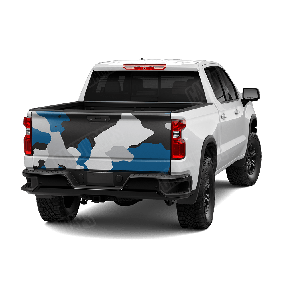 Jumbo Cumulus Blue Tiger Camo Tailgate Vinyl Wrap