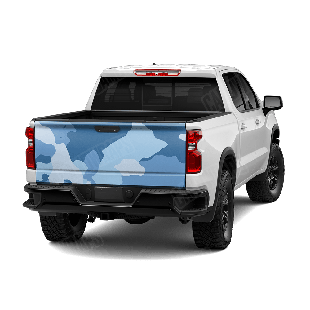 Jumbo Cumulus Cool Blue Camo Tailgate Vinyl Wrap