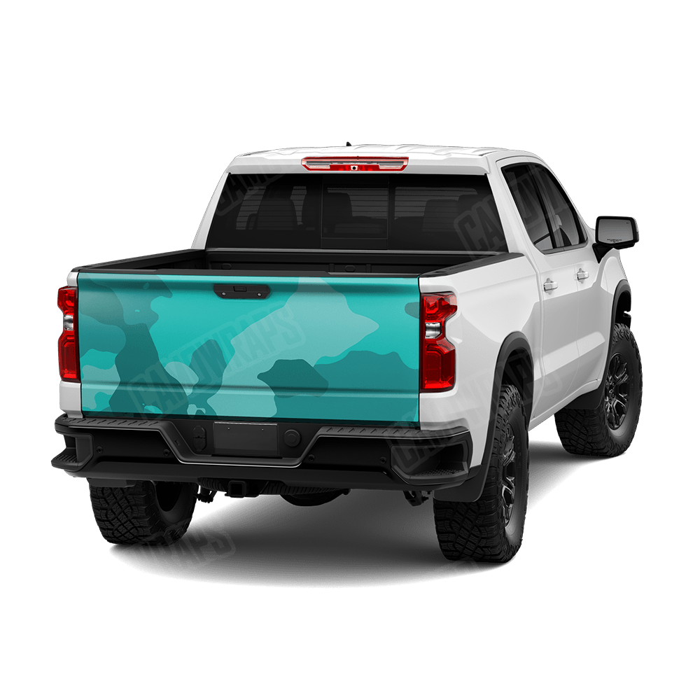 Jumbo Cumulus Elite Tiffany Blue Camo Tailgate Vinyl Wrap