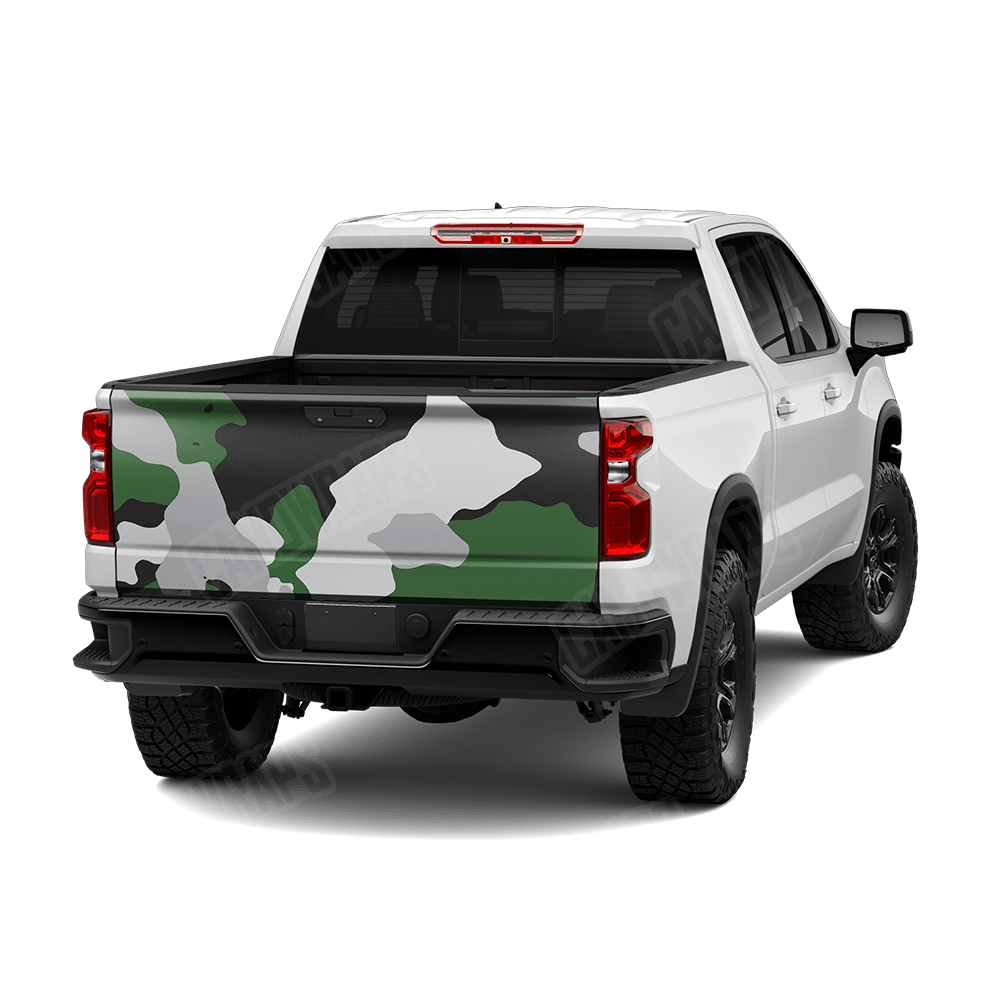 Jumbo Cumulus Green Tiger Camo Tailgate Vinyl Wrap