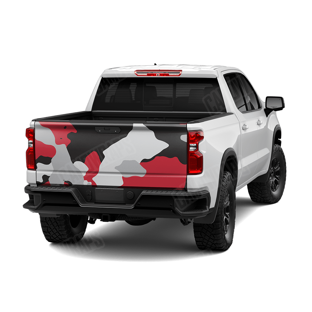Jumbo Cumulus Red Tiger Camo Tailgate Vinyl Wrap