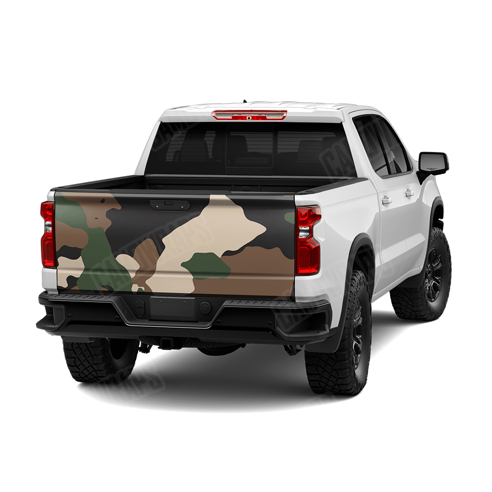 Jumbo Cumulus Woodland Camo Tailgate Vinyl Wrap