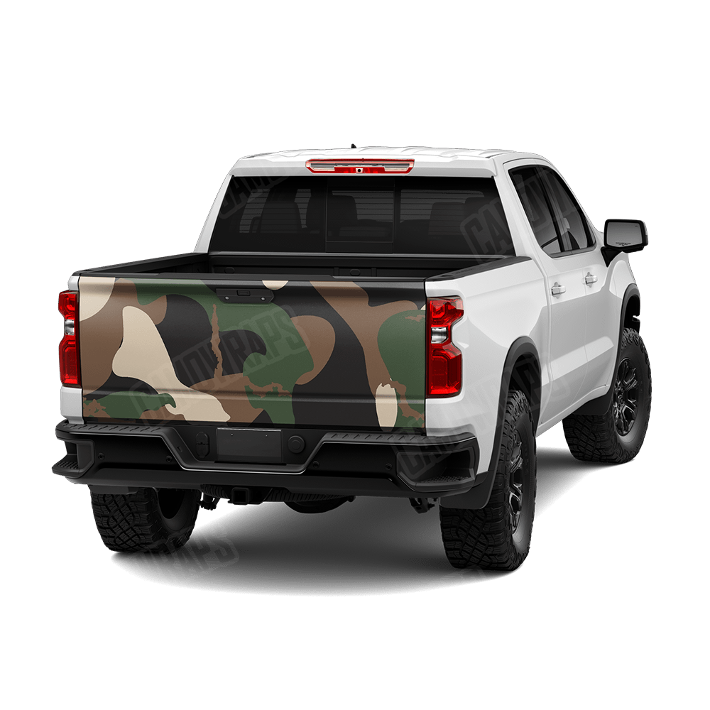 Jumbo Ragged Woodland Camo Tailgate Vinyl Wrap