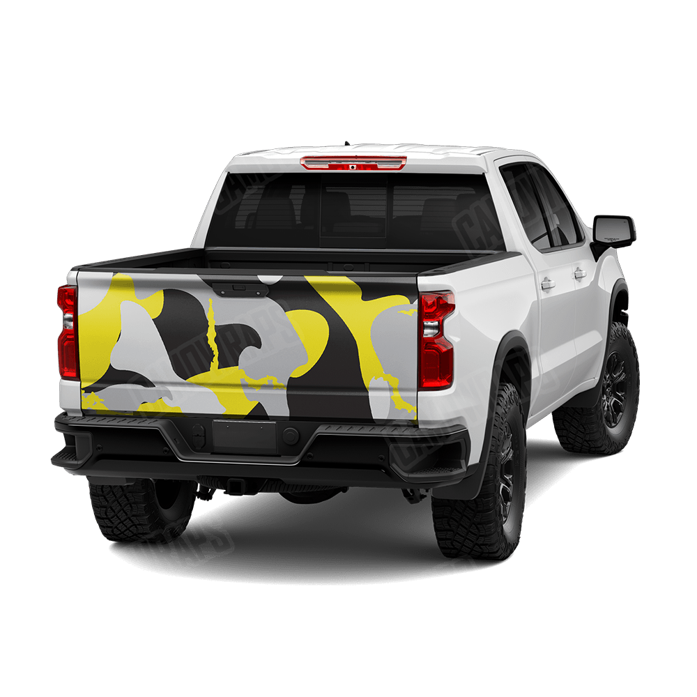 Jumbo Ragged Yellow Tiger Camo Tailgate Vinyl Wrap