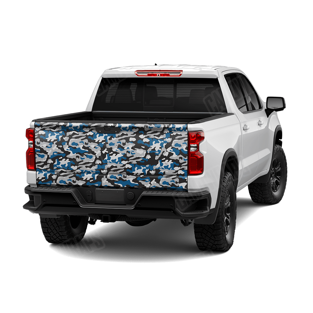 Large Classic Blue Tiger Camo Tailgate Vinyl Wrap