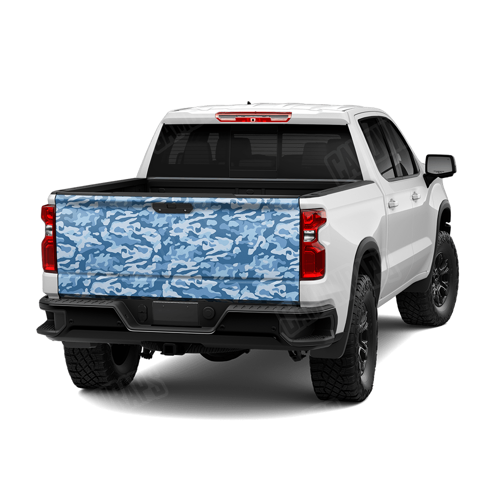 Large Classic Cool Blue Camo Tailgate Vinyl Wrap