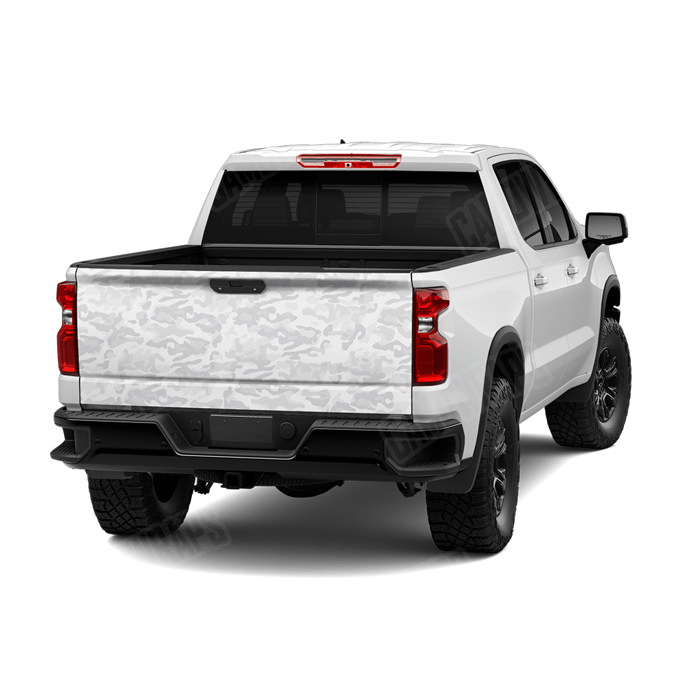 Large Classic Elite White Camo Tailgate Vinyl Wrap