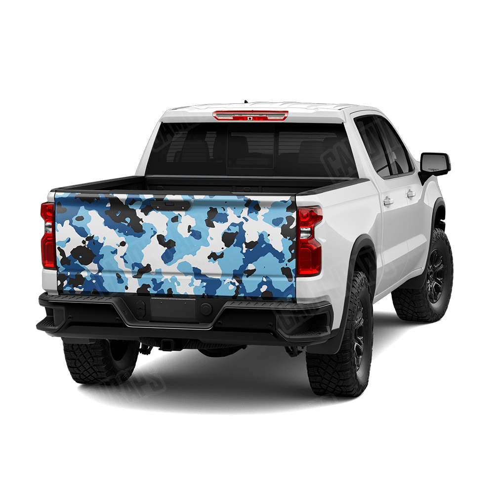Large Cumulus Baby Blue Camo Tailgate Vinyl Wrap