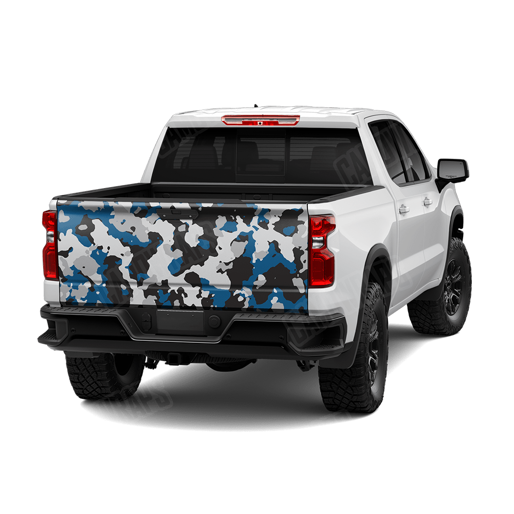 Large Cumulus Blue Tiger Camo Tailgate Vinyl Wrap