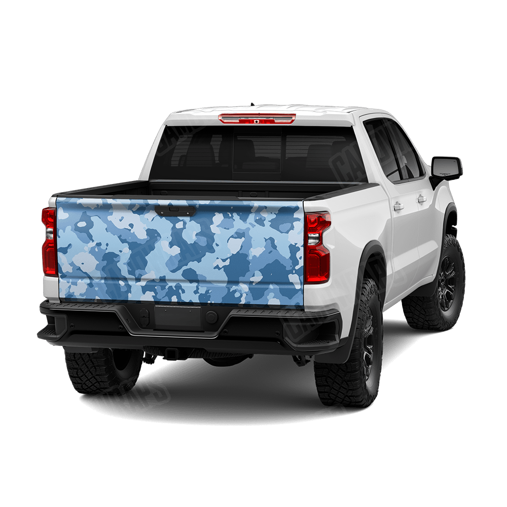 Large Cumulus Cool Blue Camo Tailgate Vinyl Wrap