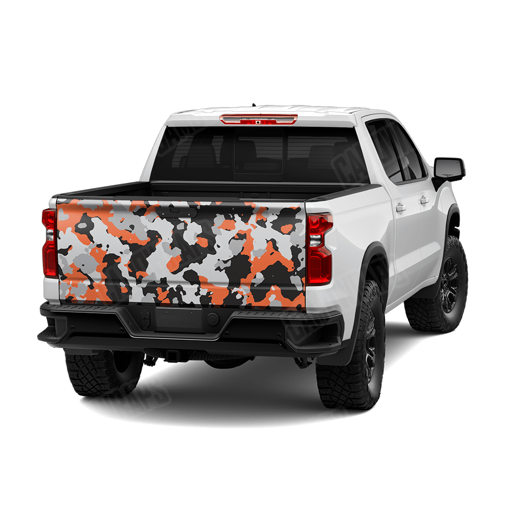 Large Cumulus Orange Tiger Camo Tailgate Vinyl Wrap