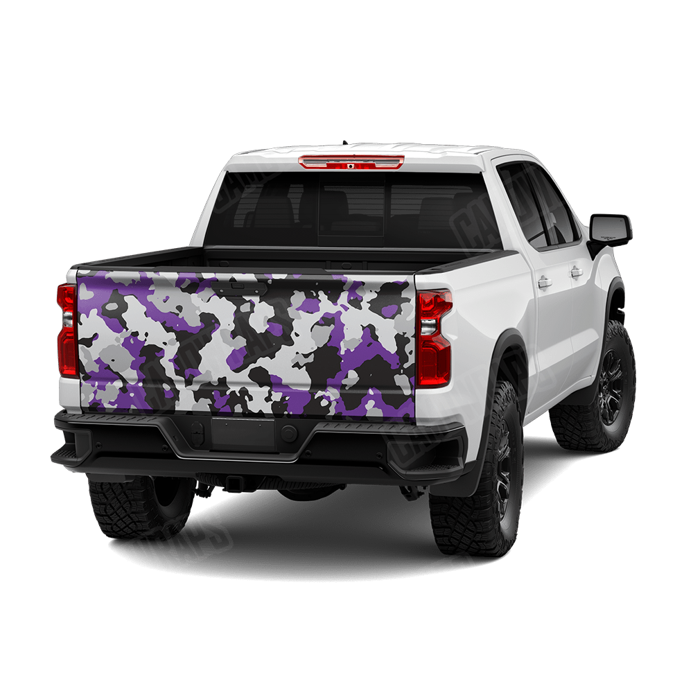 Large Cumulus Purple Tiger Camo Tailgate Vinyl Wrap