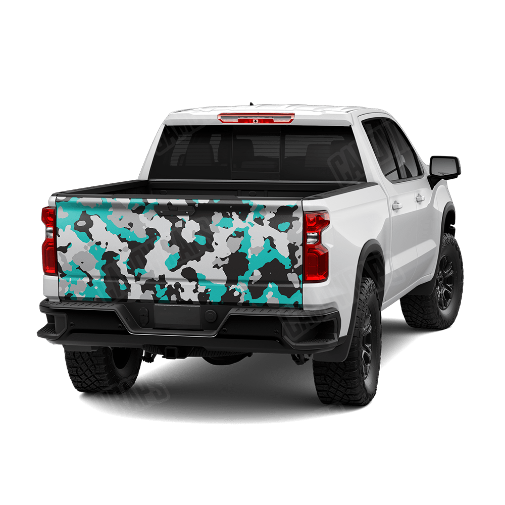 Large Cumulus Tiffany Blue Tiger Camo Tailgate Vinyl Wrap