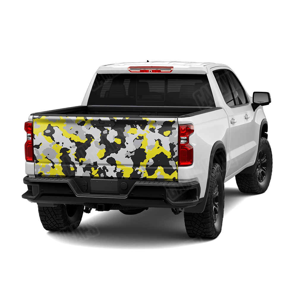 Large Cumulus Yellow Tiger Camo Tailgate Vinyl Wrap
