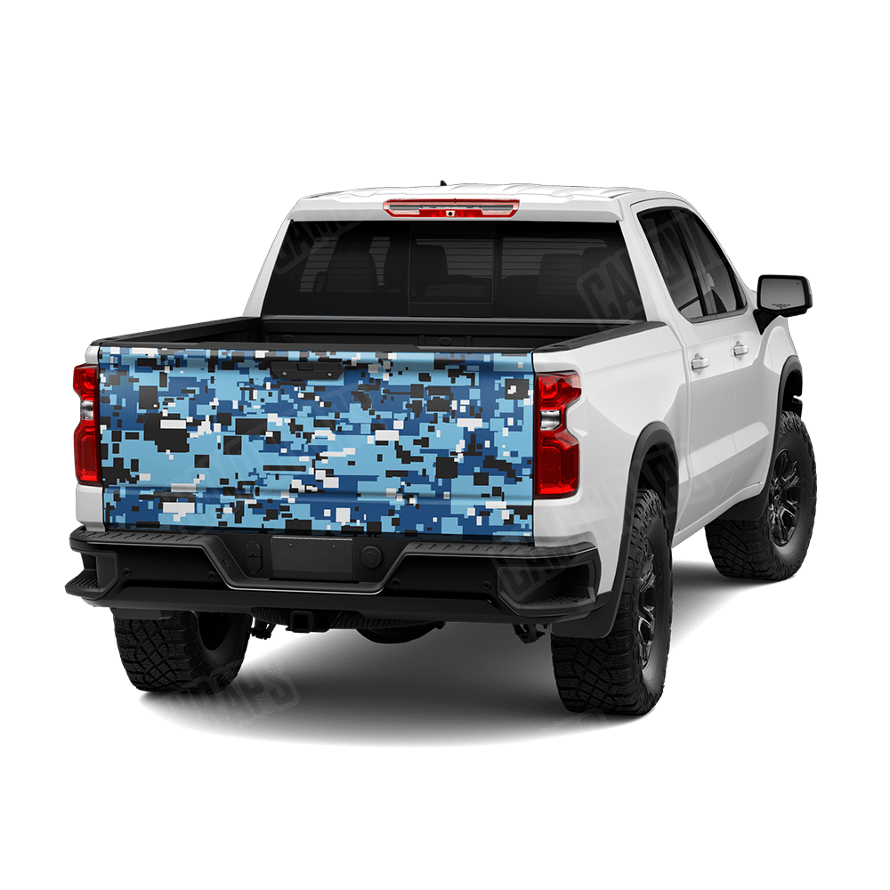 Large Digital Baby Blue Camo Tailgate Vinyl Wrap