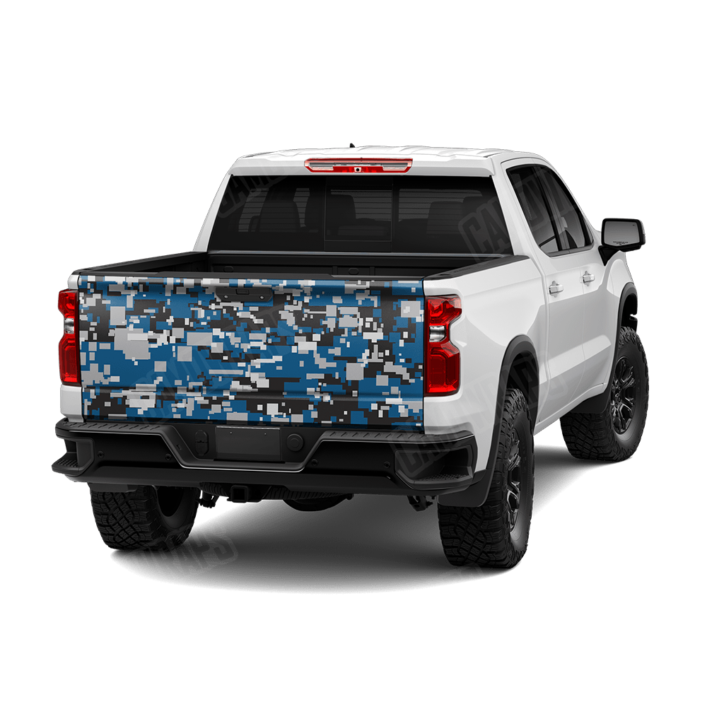 Large Digital Blue Tiger Camo Tailgate Vinyl Wrap