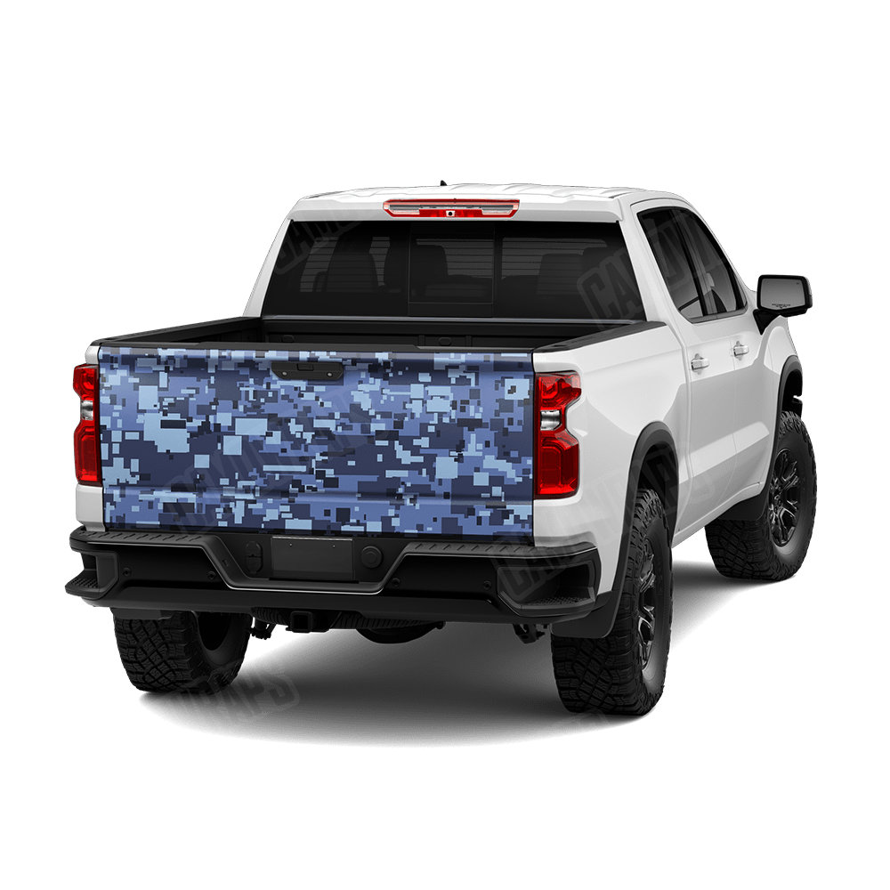 Large Digital Blue Urban Night Camo Tailgate Vinyl Wrap