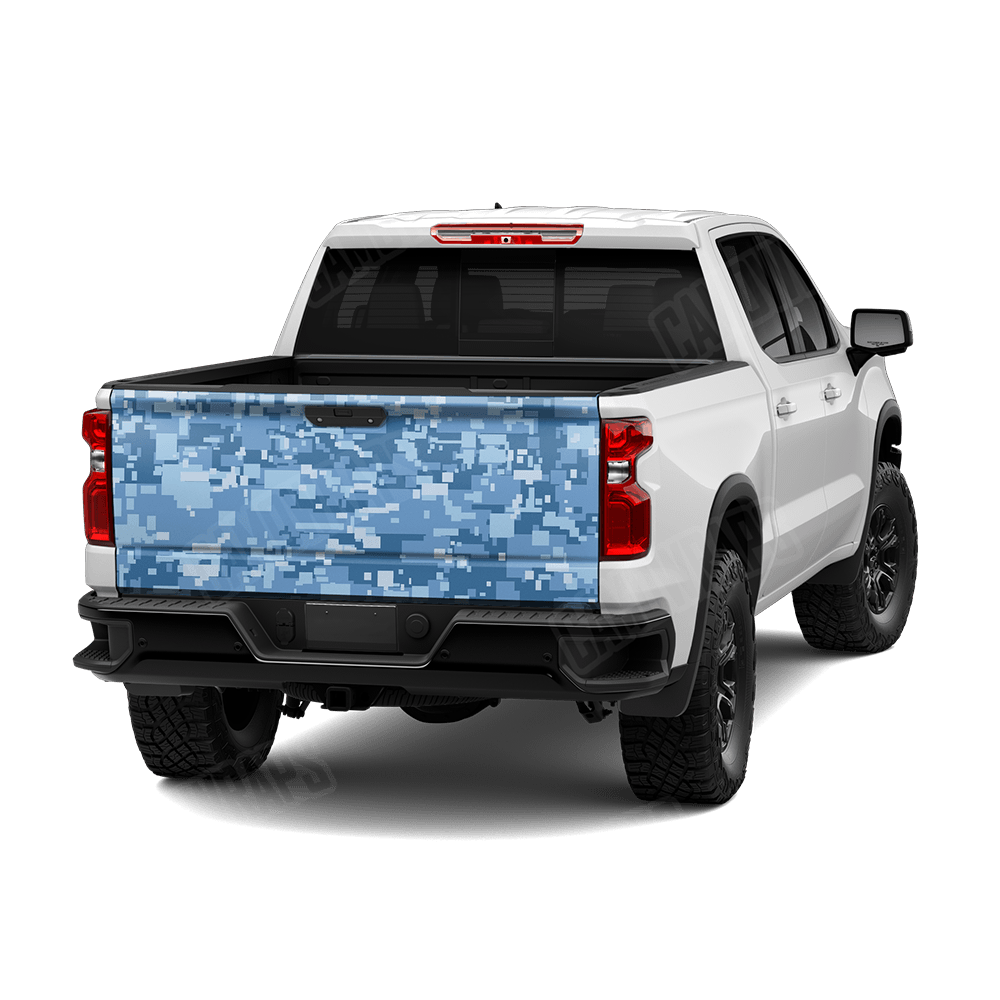 Large Digital Cool Blue Camo Tailgate Vinyl Wrap