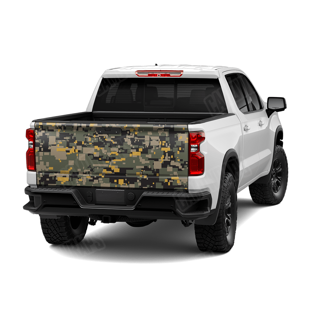 Large Digital Militant Yellow Camo Tailgate Vinyl Wrap