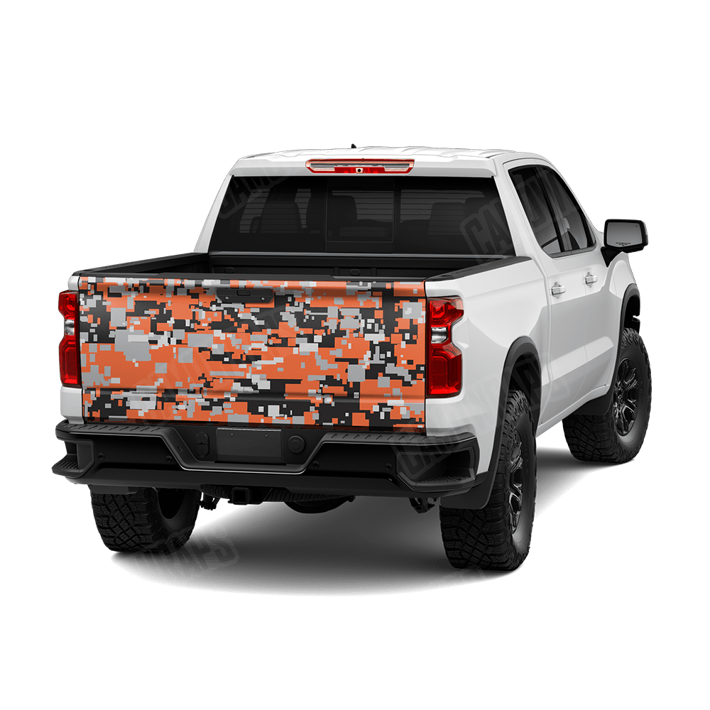 Large Digital Orange Tiger Camo Tailgate Vinyl Wrap