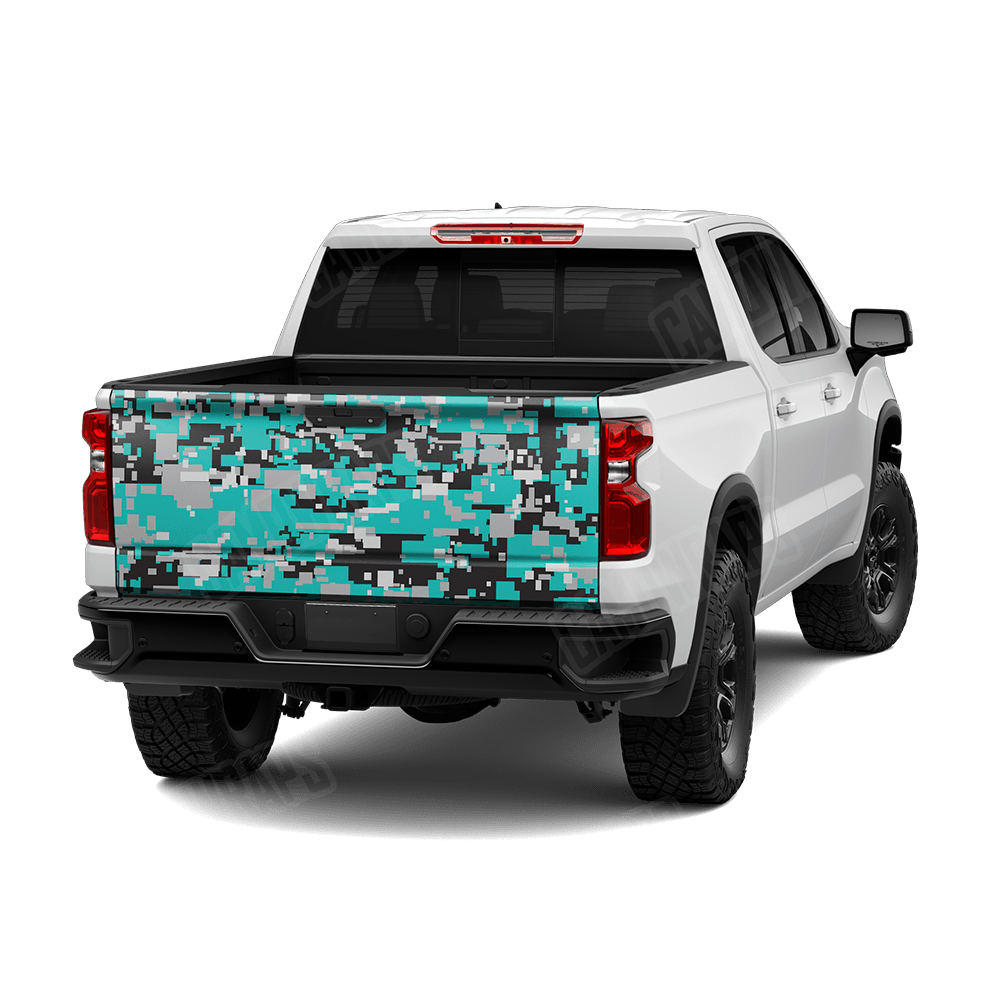 Large Digital Tiffany Blue Tiger Camo Tailgate Vinyl Wrap